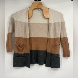 Madewell Kent Color Block Stripe Cardigan Sweater Brown Wool Blend Women XXS‎